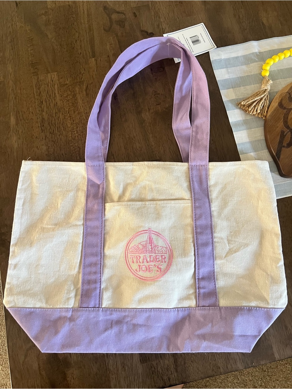 NWT Trader Joe’s Large Lavender Pink Canvas Tote Bag Viral 2026 Limited Edition